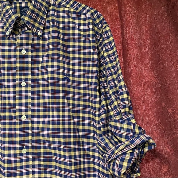 Brooks Brothers Navy Red Yellow Plaid Button Up - Picture 2 of 4